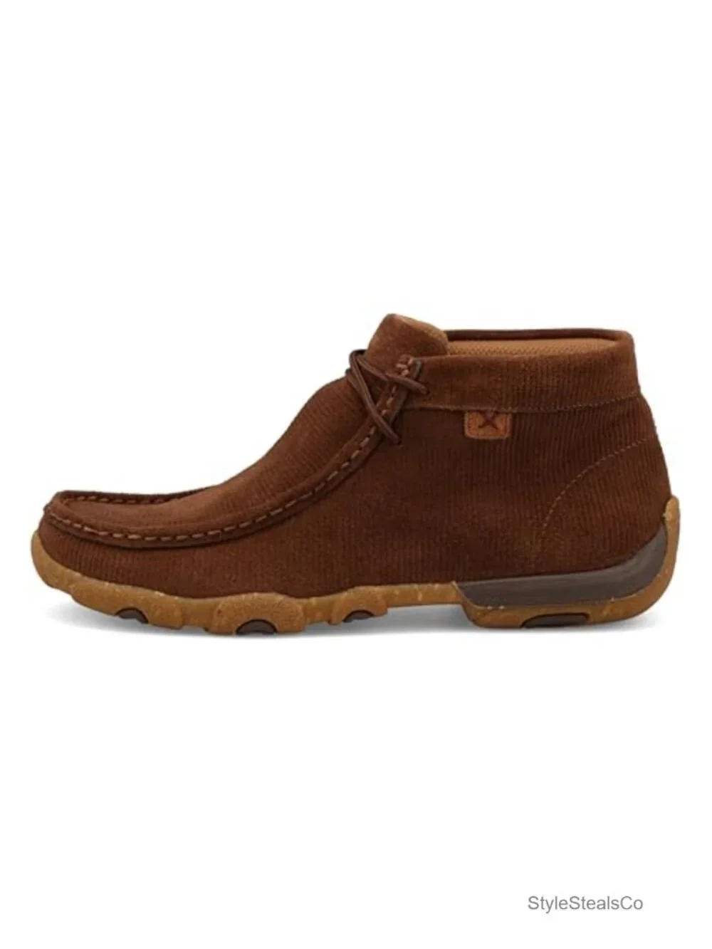 Laser-etched suede leather chukka driving moc boot with cushioned footbed